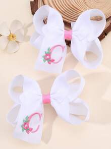 2 件女孩 A-Z 刺绣字母印花蝴蝶结发夹，简约白色缎带蝴蝶结发夹，可爱时尚发饰，适合日常/派对/学校 - 彩色 - 查看 22