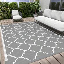 Outdoor Rugs Easy Clean, Reversible Mats, Outdoor Area Rug, Plastic Outside Carpet, Eeometric Rv Mat For Patio Camping Rv Picnic Backyard Deck Balcony Porch Beach,Garden Decoration - Grey - View 3