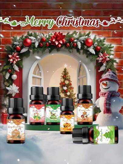 1瓶10毫升圣诞喜悦精油套装 - 精油扩香器礼盒套装，包含圣诞蛋糕、糖果、姜饼香味精油，适用于厨房香薰机、加湿器，也是情人节、送给朋友、爱好爱好者、女孩、女士和家人的理想节日礼物。