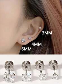 2/8 piezas Aretes con tachas de acero inoxidable hipoalergénico con CZ transparente incrustado, 20G rosca interna Labrete Medusa Conch Trago, 3mm 4mm 5mm 6mm, decoración de joyería de piercing para mujeres y hombres