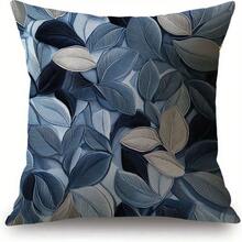 1pc 3D Leaf Pattern Throw Pillow Cover, 45.72x45.72 Cm, Dark Blue & Gray Decorative Cushion Cover For Sofa, Couch, And Home (Pillow Insert Not Included), Throw Pillows For Couch - Multicolor - View 2