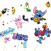 Disney 16/22/25 piezas, decoraciones de tema de dibujos animados de Disney para decorar pasteles de cumpleaños, tarjetas, suministros para fiestas, adornos, decoraciones de Frozen, decoraciones de cumpleaños > adornos para decorar pasteles, insertos para jarrones de la fiesta de Stitch, decoración de mesa de fiesta