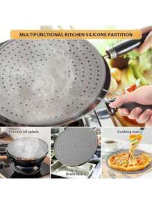 1pc, Premium Grease Splash Screen, Frying Pan Grease Splash Screen, Cooking Splash Guard, Silicone Fine Mesh Splash Screen With Handle, Kitchen Tools