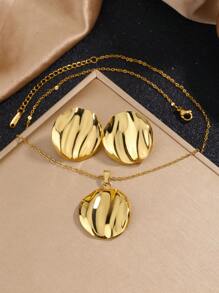 1 Set minimalistische asymmetrische geometrische Halskette und Ohrringe aus Edelstahl, geeignet für täglichen Gebrauch oder modischen Arbeitsweg von Frauen