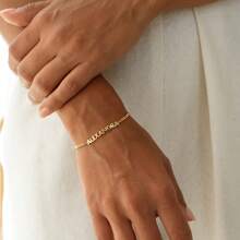 1 Piece Stainless Steel Personalized Custom Bracelet - Custom Name Bracelet - Personalized Name Jewelry - Light Luxury Egyptian Cuban Style, Minimalist Stainless Steel Custom Bracelet, Customizable With English Name, Date, Number, Valentine's Day, Party