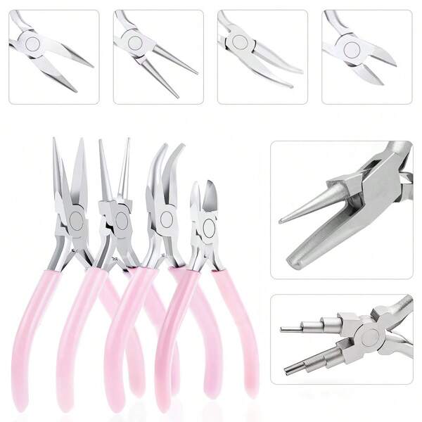 3pcs Jewelry Plier Set, Include Pointed Nose Plier, Round Nose Plier, Bent Nose Plier, Tweezer, Mini Comfortable Grip Craft Plier, Suitable For Wire Bending, Repair, Gripping Objects, Jewelry Making, DIY