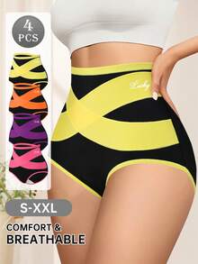 4-Pack Women's High-Waisted Body-Contrast Briefs, Fashionable, Sporty, Comfortable And Breathable