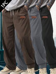 Men's Corduroy Loose Straight Casual Pants, Solid Color Sweatpants, Suitable For Daily Wear And Travel, Valentine's Day Gift - Brown - View 5