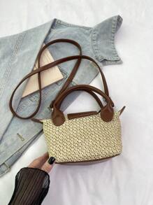 Bolso de mano con forma de silla de montar de paja, bolso de playa de verano, bolso de hombro/cruzado artístico de nicho, bolsita casual para el teléfono