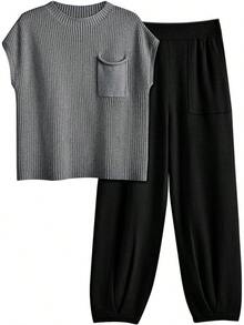 Conjunto de 2 piezas de punto para mujer - Negro y gris - Ver 1