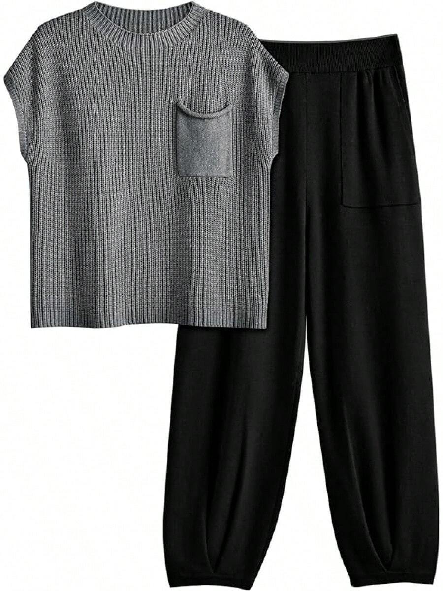 Conjunto de 2 piezas de punto para mujer - Negro y gris - Ver 1