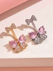 1 pieza Anillo de ombligo de joyería para perforación con lazo en color plata, dorado y rosa, de acero inoxidable con colgante flotante en forma de lazo, joyería corporal sexy para verano y playa, accesorio de joyas de ombligo