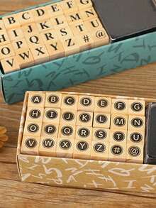 1 Box Of 40 Pieces Alphabetic Stamp Set With Alphanumeric Symbols For Diary Scrapbook Decoration Wooden Stamp Set, Uppercase And Lowercase Letters Wooden Stamp For Scrapbook Decoration, Alphabet Stamp For Crafts & Envelope Decoration - Back To School School Supplies Office Supplies - Brown - View 3