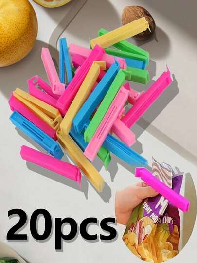Set de 20 piezas de Clips de sellado de alimentos, clips de bolsa de plástico, clips para mantener los alimentos frescos, clips de sellador de bolsas de bocadillos, reutilizables anti-humedad y anti-polvo para diversos tipos de bolsas de plástico y de bocadillos, para almacenamiento de cocina, dormitorio, viaje, oficina, escuela