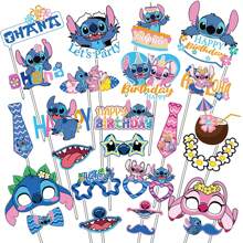 Disney 16/22/25 piezas, decoraciones de tema de dibujos animados de Disney para decorar pasteles de cumpleaños, tarjetas, suministros para fiestas, adornos, decoraciones de Frozen, decoraciones de cumpleaños > adornos para decorar pasteles, insertos para jarrones de la fiesta de Stitch, decoración de mesa de fiesta