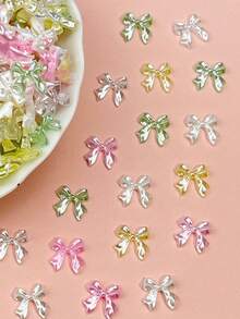 100Pcs Viral Bowknot Nail Charms - Pearl-Iridescent Woven Ribbon Bows With Hypoallergenic Resin Base, Flat-Back Embellishments For Press-On Nail Art Nail Supplies Nails Nail Gems - Multicolor - View 8