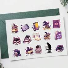 50 pezzi Adesivi a forma di libro da strega per Kindle, adesivi in vinile estetici e magici da strega per laptop, iPad, e-book reader, borraccia, ragazze, romanticismo erotico (viola), forniture scolastiche, ritorno a scuola