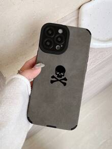 Skull Brushed Anti-Fall Phone Case, Premium Soft-Touch Phone Case, Full-Coverage Lens Protection Phone Case, Compatible With IPhone 17 Pro Max, 13, 15, 16 Pro Max, 16, 14, 15, 16 Plus - Grey - View 5