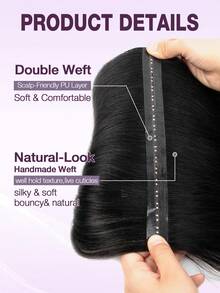 PU Clip-In Hair Extensions, Human Hair, Remy Hair Extensions, Highlight Straight Hair, Invisible Human Hair Topper, PU Clip-In Hair Extensions, Women Hair Extensions - S18/613 - View 4