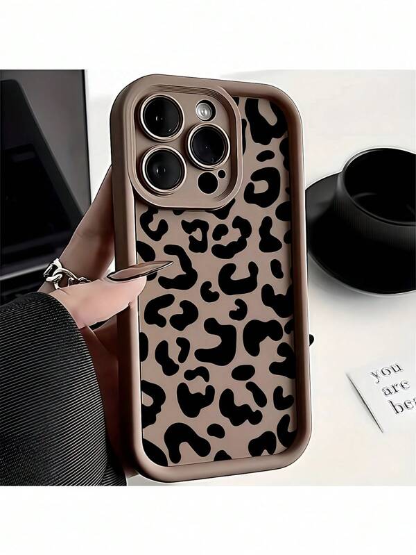 Cheetah,Leopard Print 1pc Brown Bamboo & Black Leopard Pattern Waterproof, Shockproof, Anti-Slip Soft Phone Case Cover For IPhone 16/15/14/13/12/11 Pro Max/7/8 Plus