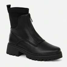 Women's Black Chunky Heel Casual Daily Wear Ankle Boots - Black - View 1