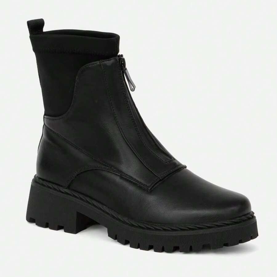 Women's Black Chunky Heel Casual Daily Wear Ankle Boots - Black - View 1