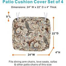 Local Delivery- Outdoor Cushion Slipcovers Waterproof 4 Pack Patio Chair Seat Cushion Covers With Zipper And Tie, 22 X 20 X 4 Inch, Replacement Cover Only - Vintage - View 5