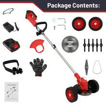 18000 RPM Electric Weeds Wacker Cordless, 3-In-1 Weeds Eater Cordless With Battery Powered, Lawn Mower/Grass Trimmer/Lawn Edger With 3 Types Blades, Battery Weeds Wacker With Wheels (1 Battery/2 Battery, Red) - 紅色 1電 - 查看 10
