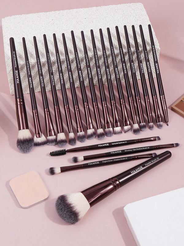 MAANGE Set de 20 de pensule de machiaj facial profesionale, inclusiv pensule pentru pudră, pensule pentru blush, pensule pentru corector, pensule pentru umbră, pensule pentru contur, pensule pentru amestecare, pensule pentru fard de pleoape, pensule pentru gene, pensule pentru sprâncene, set de pensule de machiaj cu fibră moale și prietenoasă cu pielea, set de pensule de machiaj pentru călătorii, cadouri pentru femei și fete
