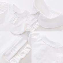 Blusa Blanca de Manga Bombacha con Cuello Peter Pan para Niñas, Estilo Minimalista, Manga Sin Mangas Bordada, Novedad - Blanco - Ver 7