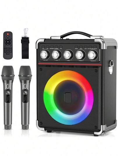  JYX Machine De Karaoke For Adults Children, Enceinte Bluetooth Portable Pour L'extérieur With 2 Microphones UHF Sans Fil,Equipement De Karaoke,Lumière DJ,Carte TF/USB/AUX/TWS, Bass/Treble TX05
