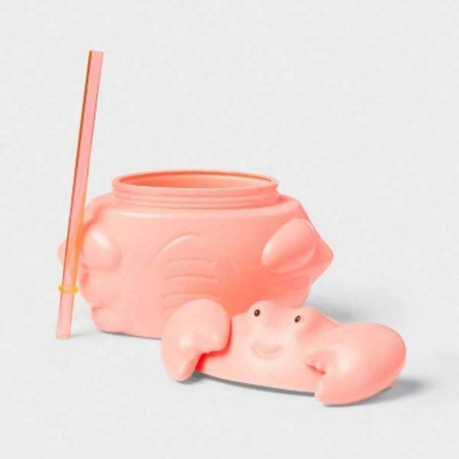 20 Oz Crab Shaped Tumbler Cup For Summer Drinks, Cute Figural Design, Leak Proof Lid, Perfect For Iced Coffee, Juice, Or Water, Fun Beach Themed Drinkware. - Default - View 1