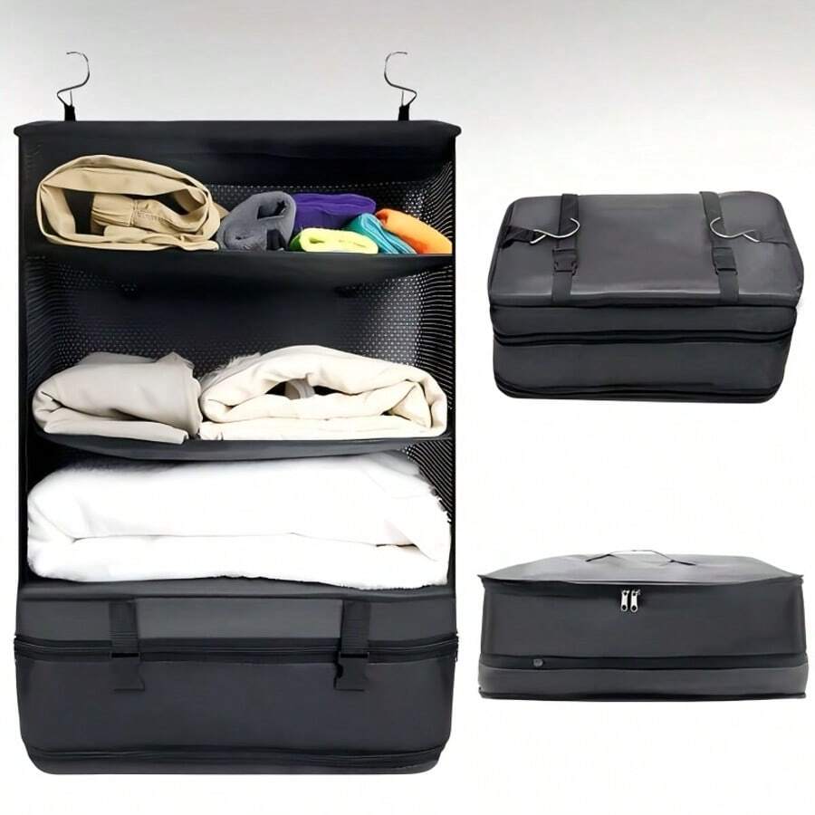 Foldable Storage Hanging Bag, Wardrobe Closet Organizer Hanging Bag, Bedroom Storage Hanging Bag, Travel Storage Bag, Black And Gray, Christmas Gift - Multicolor - View 1