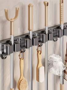 1 Stück 3 Fach/4 Fach Wandhalterung für Besen und Wischer für Badezimmer, Garten und Garage, bohrlochfrei, einfach zu installieren und praktischer Aufbewahrungsorganisator