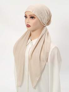 1条女士时尚纯色弹力头巾，休闲百搭简约针织头巾，透气吸汗，适合日常佩戴。 - 棉麻鬆緊頭巾帽 - 查看 14