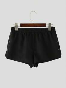 INCERUN Men Elastic Waist Split Shorts Holiday Summer Beach Bottoms Sport Casual Solid Pants - 黑色 - 查看 4