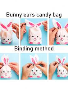 50 PZAS - Buen regalo de Pascua, bolsa de dulces de Pascua, muchos, bolsa de dulces, bolsa pequeña de plástico para Pascua, bolsa de aperitivos de fiesta de Pascua, para sándwiches y galletas, bolsa de regalo del conejito de Pascua, bolsa de aperitivos de fiesta de Pascua de plástico, lazo retorcido, para regalos de fiestas, suministros para bodas y cumpleaños, el color y el estilo son aleatorios.