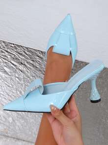 2025 春夏新款时尚尖头高跟鞋，女士蝴蝶结包头穆勒鞋 - 水藍色 - 查看 8