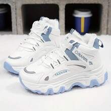 2026 Winter Women's Daddy's Shoes With Thick Velvet And Padded Fabric. High-Top Sports Snow Boots With Waterproof And Cold-Proof Features. Women's Outdoor Sports Shoes, Stylish And Versatile, A Must-Have For Winter. - 藍白色 - 查看 3