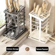 Stainless Steel Universal Knife Holder For Kitchen, Knives Storage Without Knives, Utensil Holder 8 Slots With Scissors, Sharpening Rod, Space Saver Knives Organizer