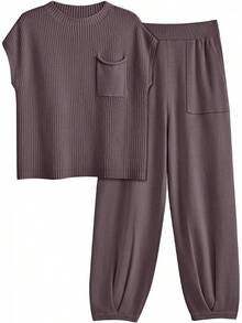 2 Piece Knit Sets Women Sweatsuit Sets - Nutmeg - View 1