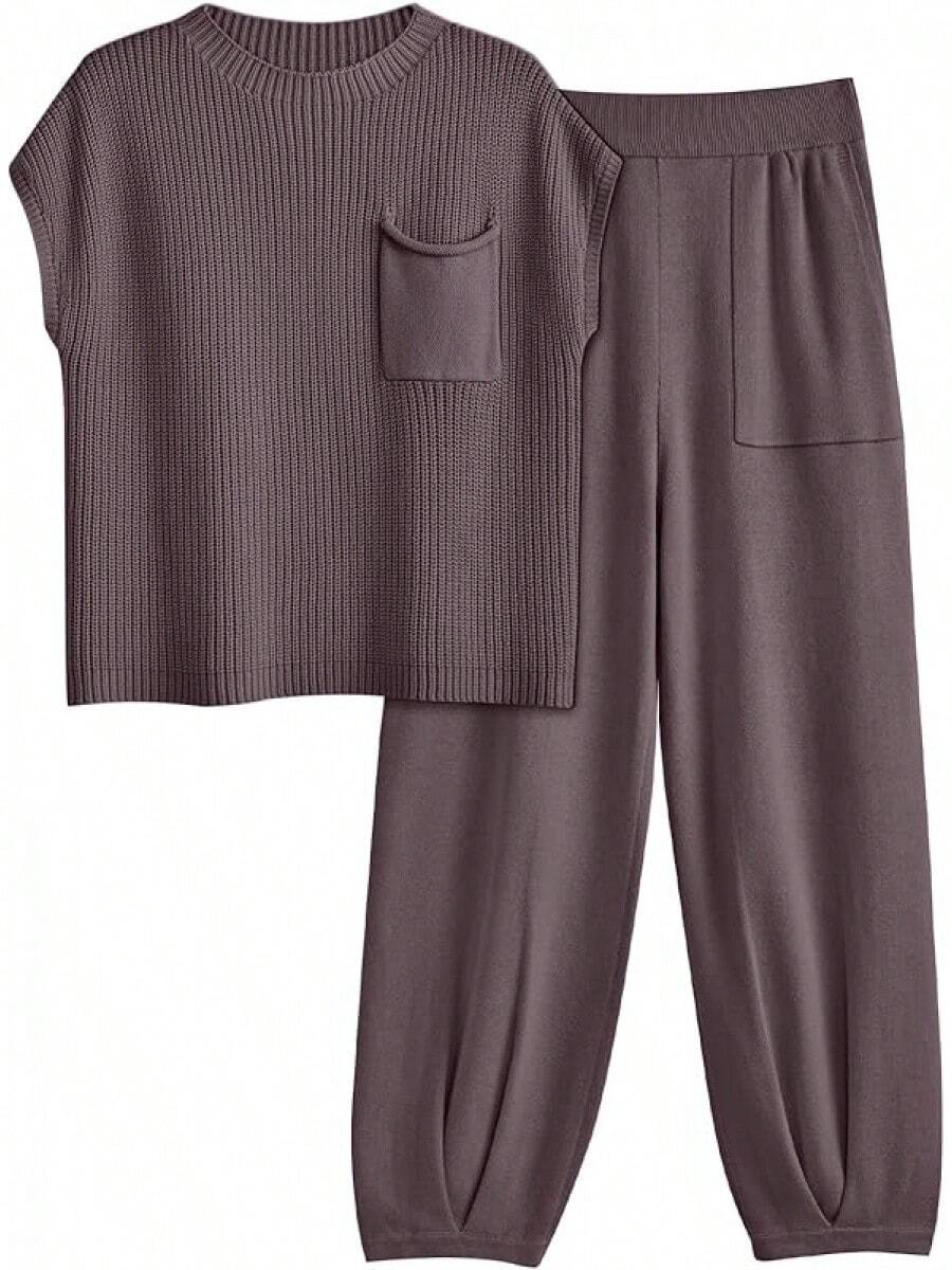 2 Piece Knit Sets Women Sweatsuit Sets - Nutmeg - View 1