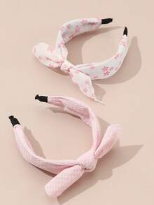 2件套女孩兔耳花朵扭结发箍套装，适合日常装饰 - 彩色 - 查看 3