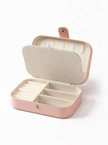 1 pezzo Scatola da viaggio per gioielli, piccola scatola di stoccaggio in pelle sintetica, scatola per gioielli con bottone, scatola collezione gioielli, scatola porta anelli, adatta per donne e ragazze, portatile a doppio strato, utilizzata per conservare orecchini, anelli, collane