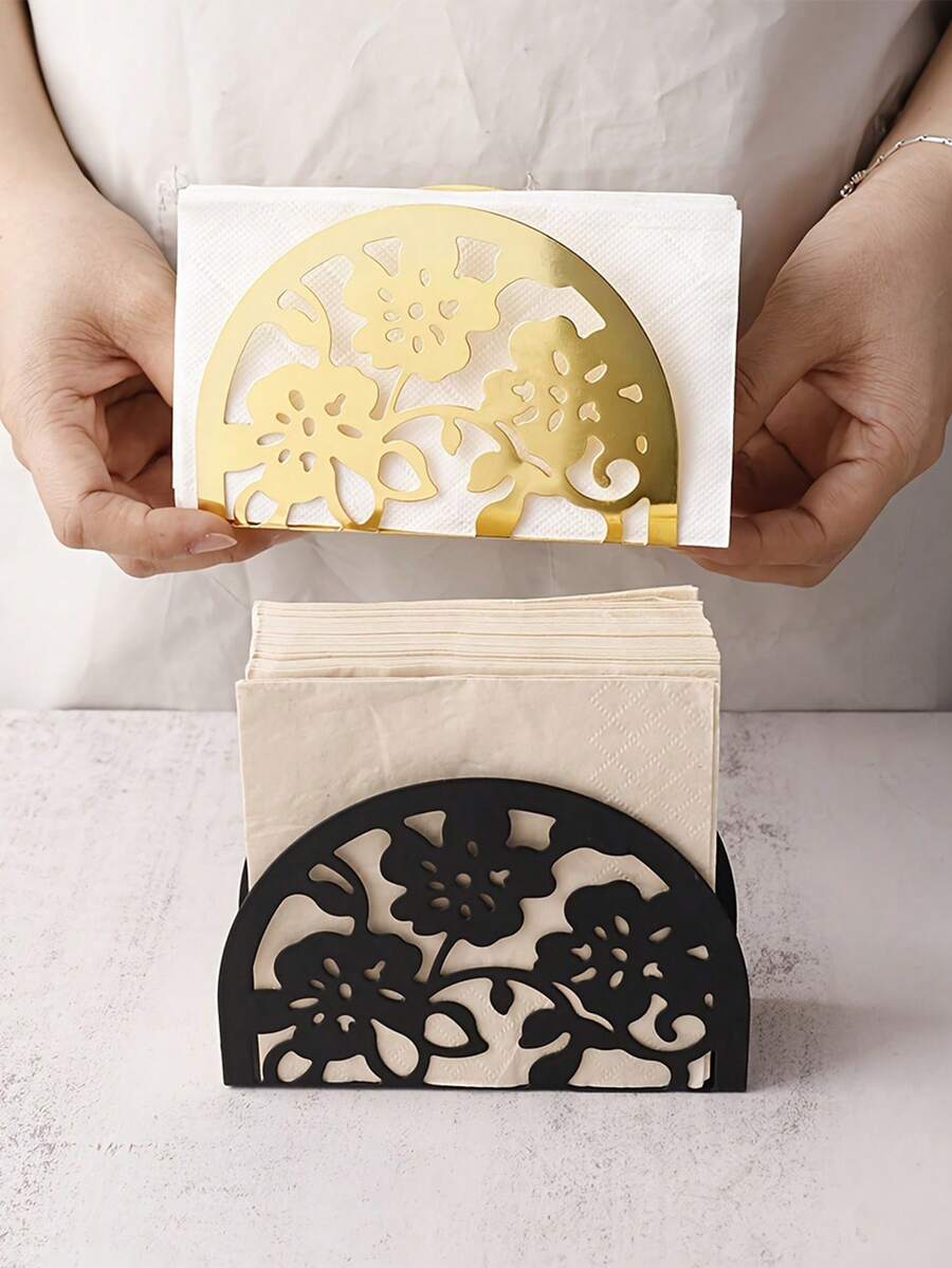 优雅的金属餐巾架 - 垂直半圆形设计，适用于餐厅和酒吧，装饰性蕾丝边纸巾架，适用于厨房和餐厅