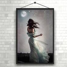 1 Pc Woman And The Moon Photo Poster, Girl'S Room Art,Bedroom, H2 Pcs Woman And The Moon Photo Poster, Girl'S Room Art,Bedroom, Home Decor, Posters Perfect For Room Decoration, Suitable For Bedroom, Living Room, Dorm Decoration - Multicolor - View 2