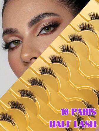 10 Half Lashes, Soft And Natural Cat Eye False Eyelashes, 3-5-9mm Fluffy Fox Style Eyelashes, Natural Eye Tail Extension Eyelashes, Suitable For Any Occasion, Suitable For Beginners