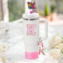Set de 6 accesorios para vasos de 30oz y 40oz, compatible con taza , incluye encantos de letra para el asa, funda de silicona, tapa para el sorbete y pegatina (letra S) - Letra K - Ver 2