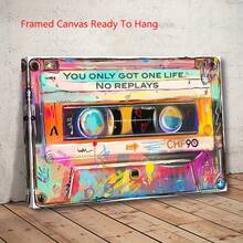 1 Tranh nghệ thuật băng cassette cổ điển thập niên 80, tranh treo tường bằng vải canvas với dòng chữ "You Only Live Once" (Bạn chỉ sống một lần), áp phích âm nhạc trừu tượng sống động, sẵn sàng treo trang trí cho phòng khách, phòng ngủ, văn phòng, quán cà phê - Món quà lý tưởng, trang trí tường quán cà phê | Nghệ thuật độc đáo | Tranh in trên vải canvas hiện đại, tranh treo tường khổ lớn, phẳng 2D, hoàn hảo cho trang trí phòng. - Nhiều màu - Xem 1