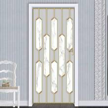 1/2pcs White Marble Pattern Gold Line Removable Door Wall Sticker, Minimalist Creative Geometric Design, Self-Adhesive Waterproof Door Wall Decor For Bedroom, Living Room